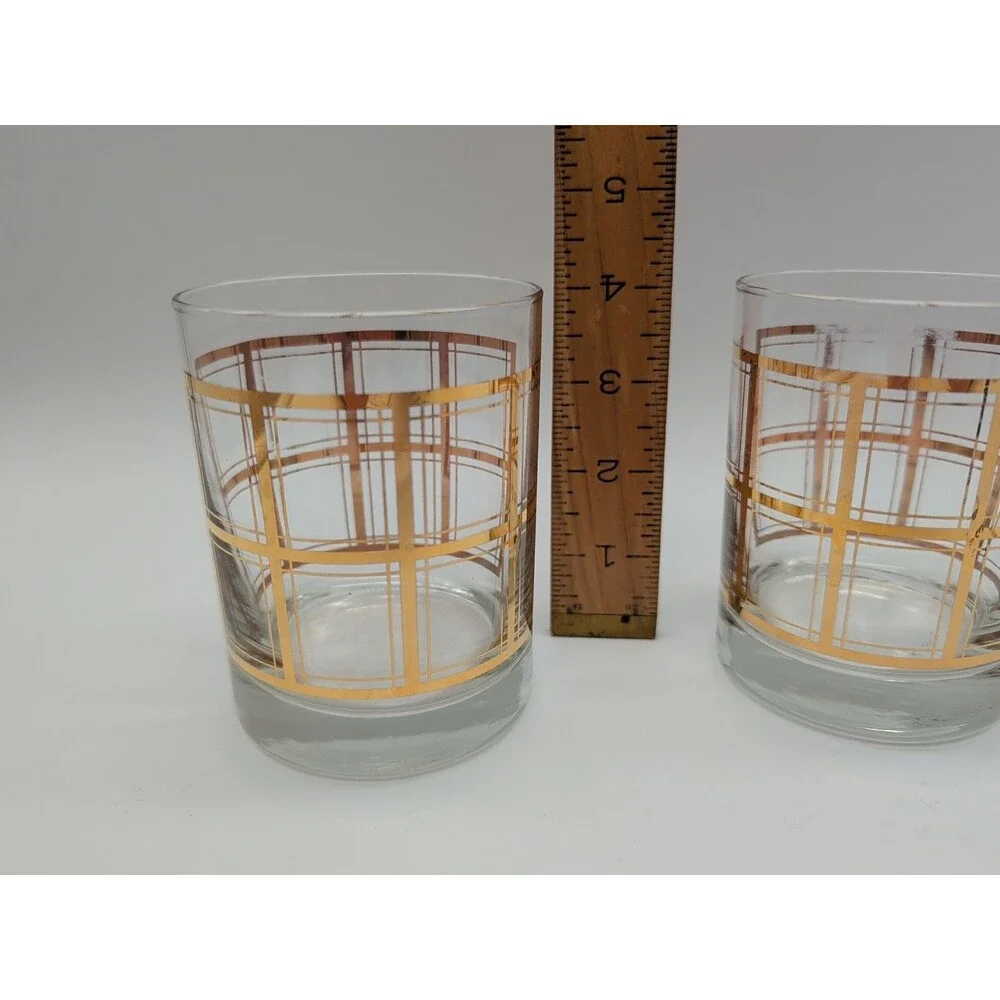 Two Window Pane Double Old Fashioned Glasses Lowball Hollywood Regency